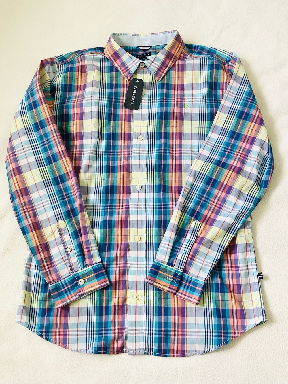 Nautica Boy’s Mauricio  Plaid Woven Button-Down Shirt Sz. XL 18/20 , Brand New
